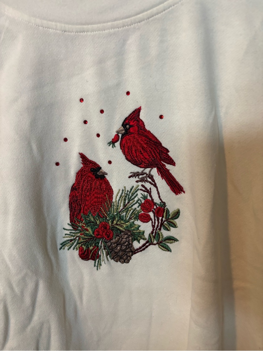 Grandmacore Vintage 90s Retro Cardinal Fleece Lined Crewneck Women’s Large - Picture 2 of 5